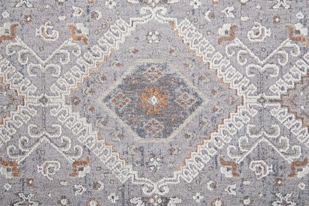 8' x 10' Floral Power Loom Stain Resistant Area Rug - Gray Orange And Ivory