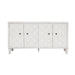 White wash Giga accent sideboard cabinet with four doors, wooden storage for living room, hallway, or dining area.
