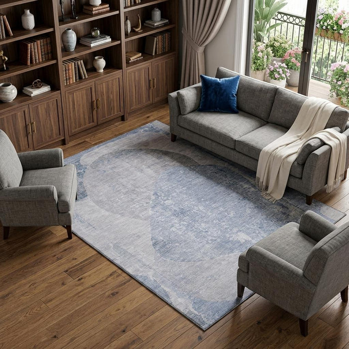 10' X 14' Abstract Washable Area Rug With UV Protection (695552) - Sky Blue / Gray / Silver