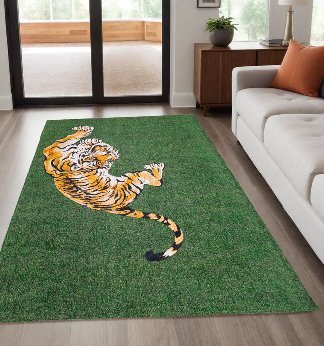 5' X 7' Abstract Washable Area Rug (552021) - Green / Yellow