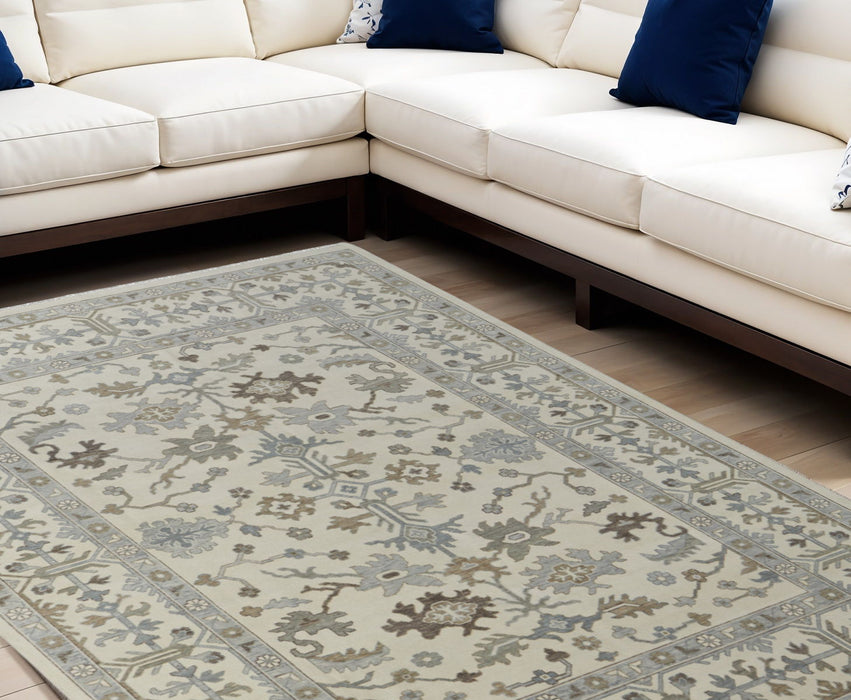 9' X 13' Wool Floral Hand Knotted Area Rug With Fringe - Ivory