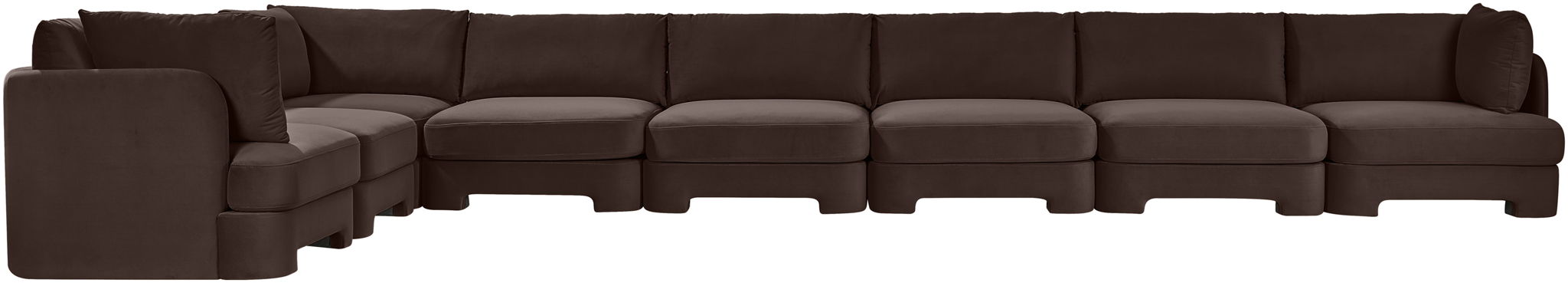 Meridian Furniture Hammond velvet performance fabric 8-piece L-shaped sectional sofa with plush cushions and modern design.