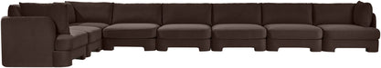 Meridian Furniture Hammond velvet performance fabric 8-piece L-shaped sectional sofa with plush cushions and modern design.