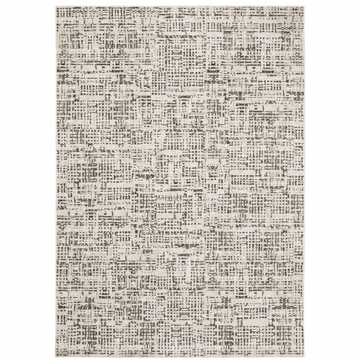 10' x 13' Abstract Power Loom Stain Resistant Area Rug - Ivory Gray Charcoal Brown And Beige