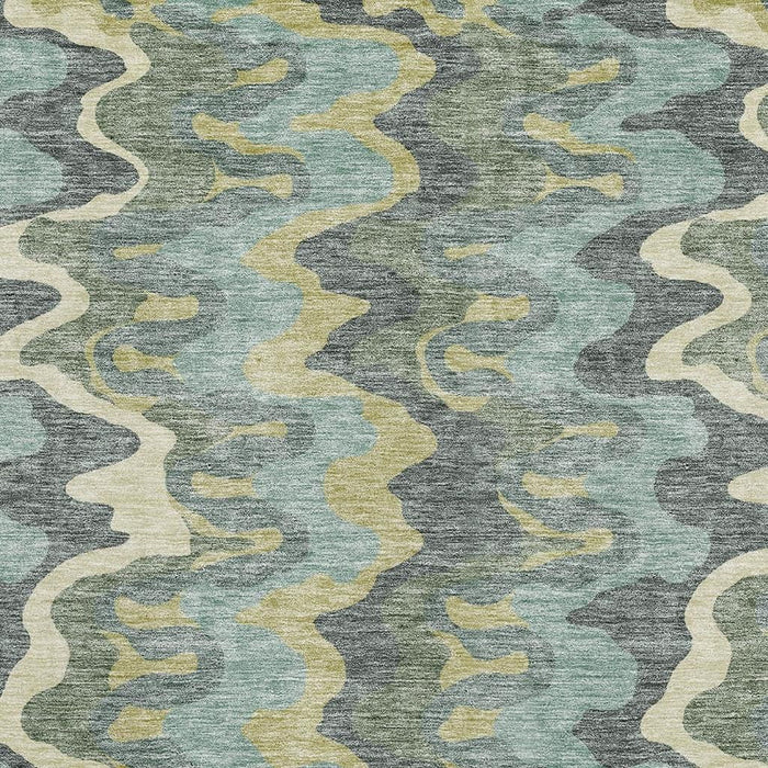 9' X 12' Abstract Washable Area Rug With UV Protection - Sage And Beige