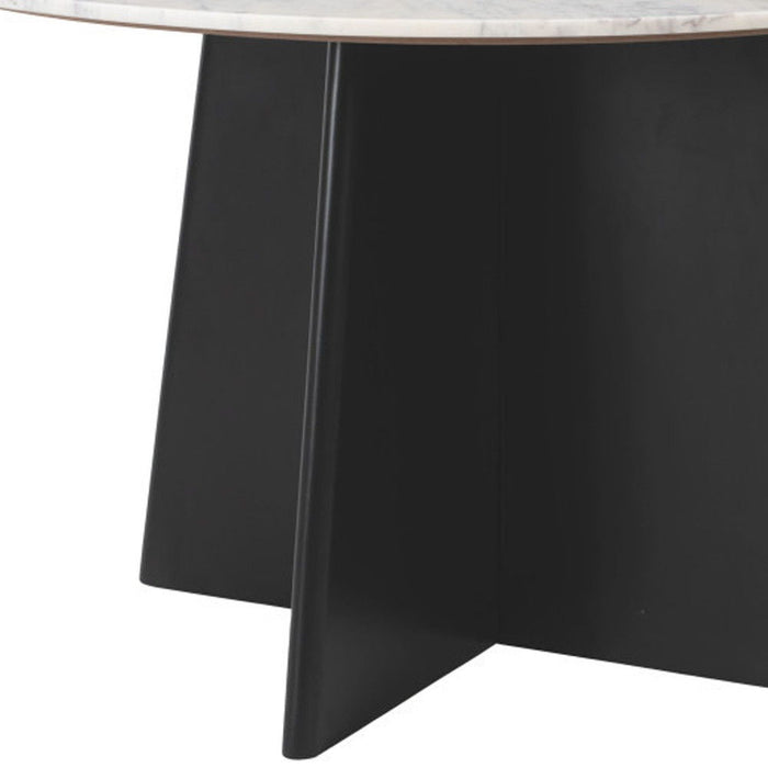 51" Marble And Wood Pedestal Base Round Top Dining Room Table - White
