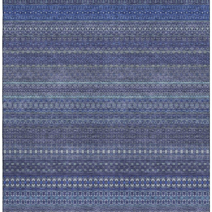10' X 14' Striped Washable Area Rug With UV Protection (647530) - Navy Blue / Ivory