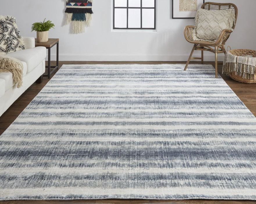 9' x 12' Abstract Hand Woven Area Rug - Ivory And Blue