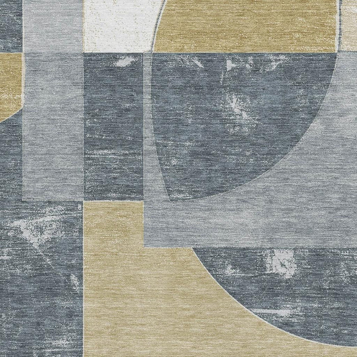 10' X 14' Abstract Geometric Washable Area Rug With UV Protection (697362) - Gray / Gold / Silver