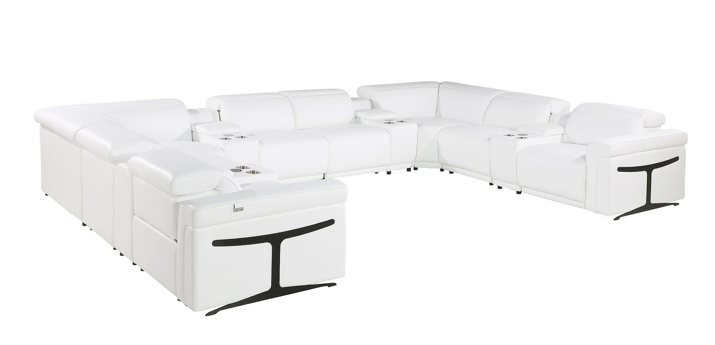 Italian Leather Modular U Shaped Twelve Piece Corner Sectional With Console - White