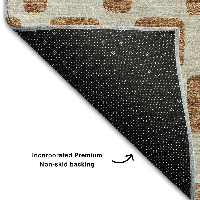10' X 14' Geometric Washable Area Rug With UV Protection (669330) - Terra Cotta / Beige