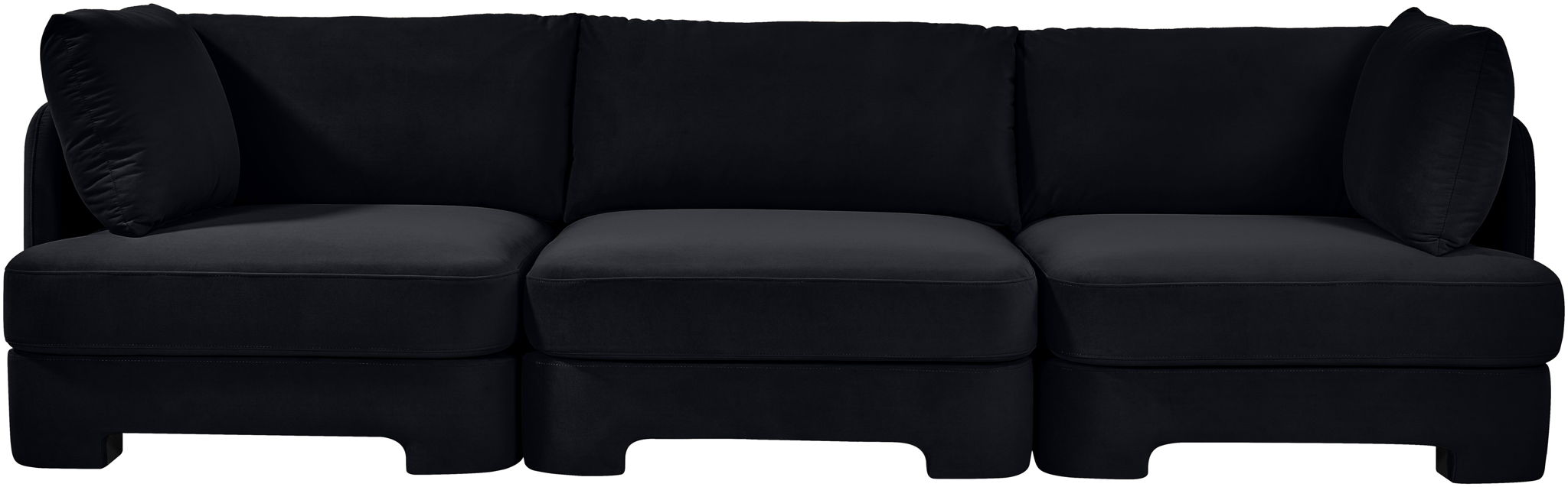 Meridian Furniture Hammond velvet performance fabric upholstered 3-piece stationary sectional sofa with plush cushions and modern design.