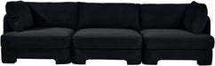 Meridian Furniture Hammond velvet performance fabric upholstered 3-piece stationary sectional sofa with plush cushions and modern design.