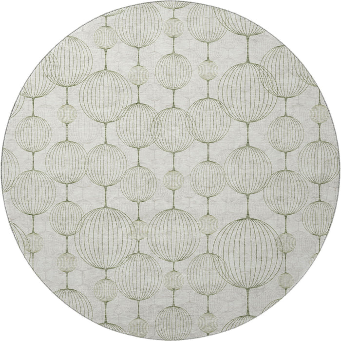 8' Geometric Washable Round Rug Polyester With UV Protection - Green And Beige
