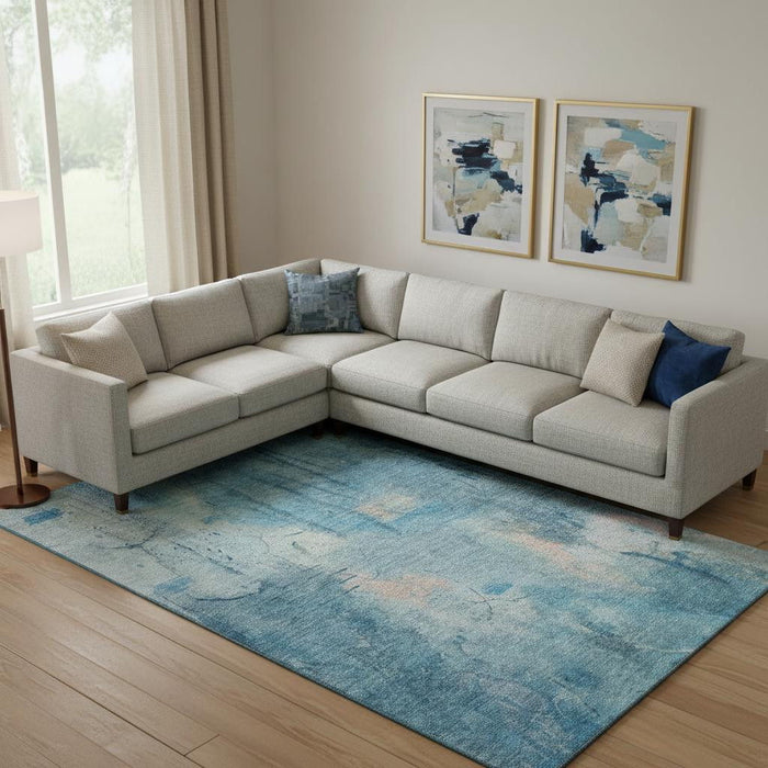 10' X 14' Abstract Washable Area Rug With UV Protection (715345) - Blue / Beige