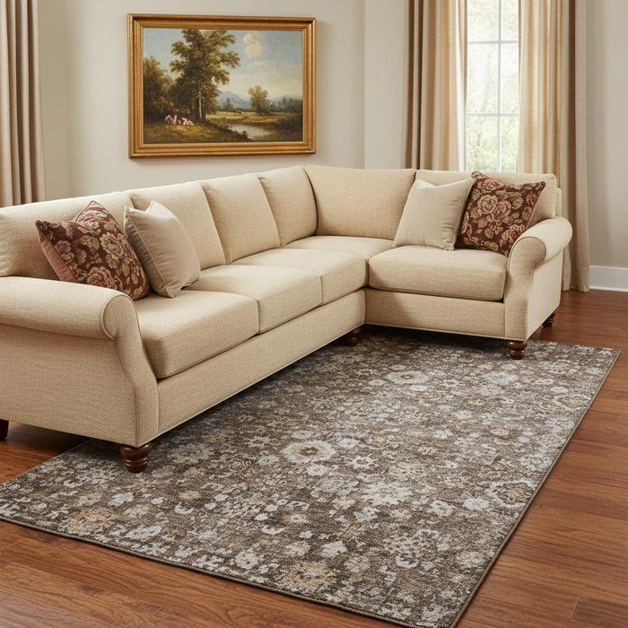 10' X 14' Oriental Washable Area Rug With UV Protection (653767) - Chocolate / Ivory