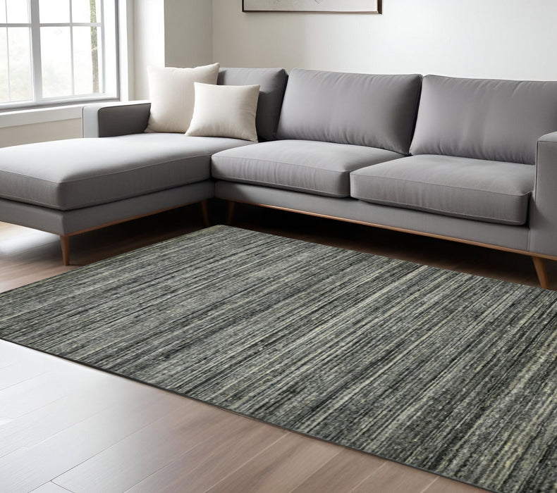 10' X 14' Wool Striped Hand Woven Area Rug - Gray And Black