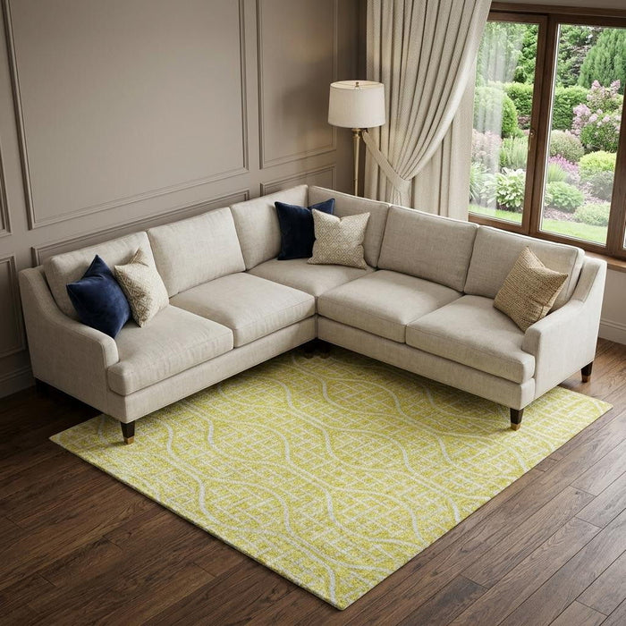 10' X 14' Geometric Washable Area Rug With UV Protection (673681) - Yellow / Ivory