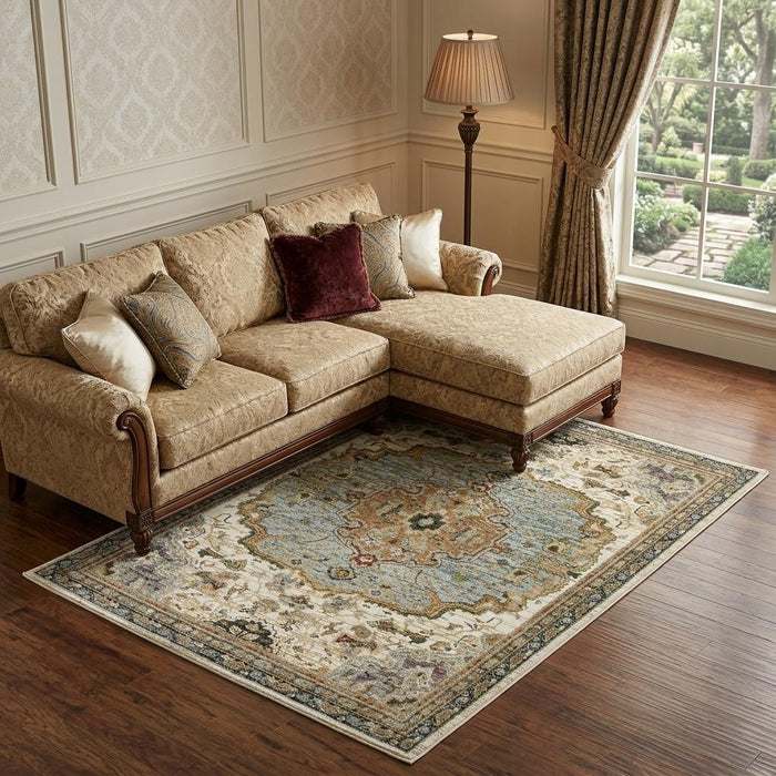 10' X 13' Oriental Area Rug (576333) - Ivory / Blue