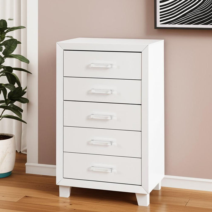 49" Wood Five Drawer Dresser - White