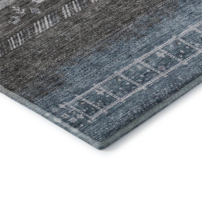 10' X 14' Geometric Washable Area Rug With UV Protection (686777) - Blue / Brown / Silver