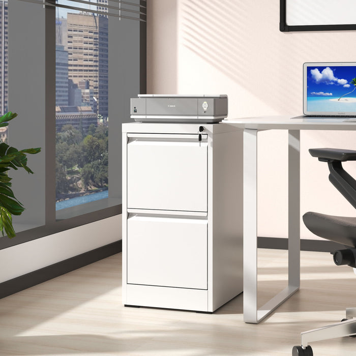 Giga steel vertical file cabinet with lock, suitable for A4, legal, and letter size documents, featuring multiple drawers.