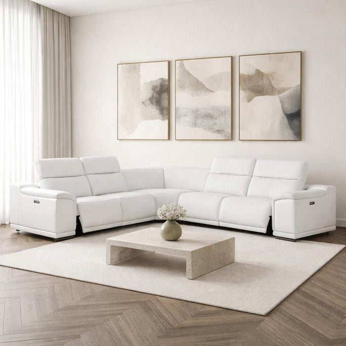 Leather Modular L Shaped Five Piece Corner Sectional - White