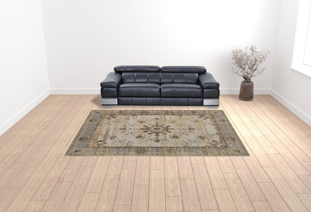 9' x 12' Power Loom Distressed Area Rug - Tan Brown And Gray