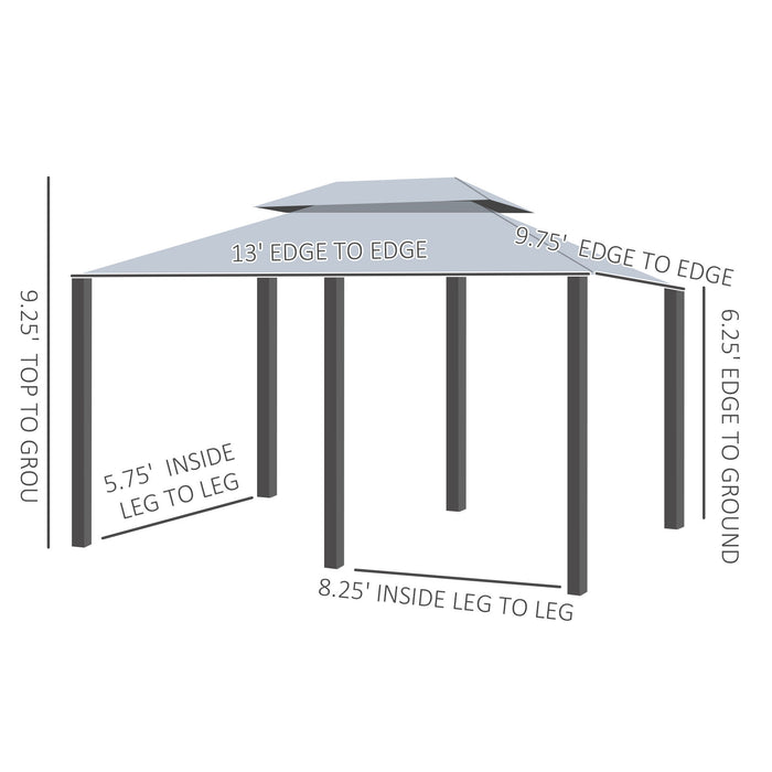 Outsunny outdoor patio gazebo with steel frame, vented roof, and curtains in sage gray for garden, lawn, or backyard shade.