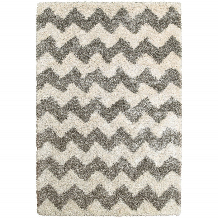 10' x 13' Geometric Shag Power Loom Stain Resistant Polypropylene Area Rug - Ivory And Gray