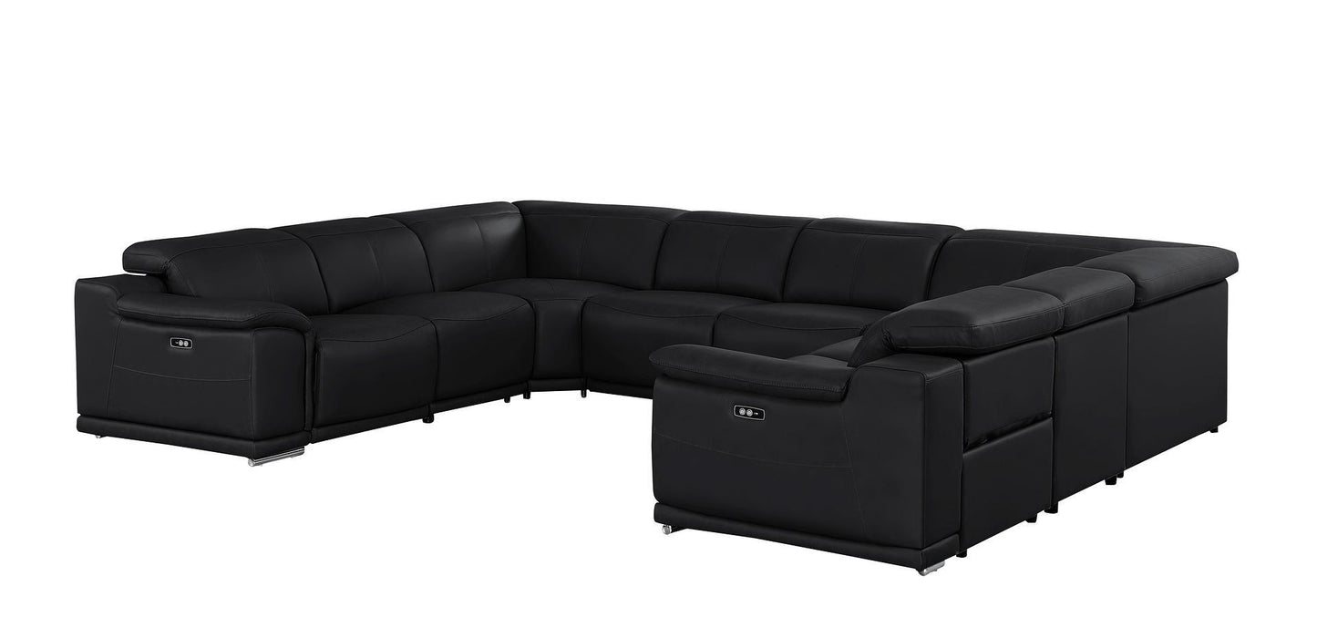 Leather Modular U Shaped Eight Piece Corner Sectional - Black
