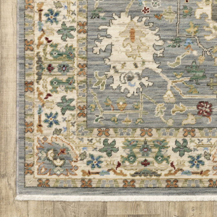 5' x 8' Oriental Power Loom Stain Resistant Area Rug With Fringe - Blue And Ivory