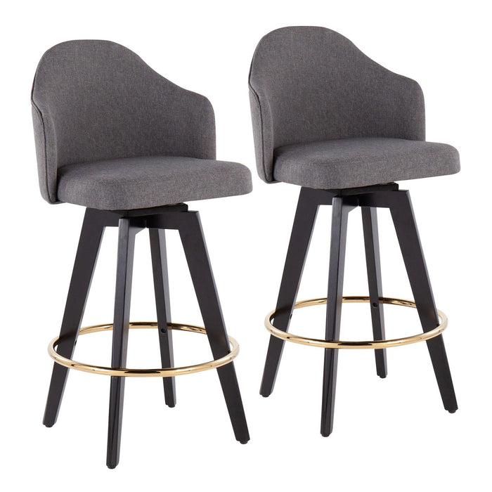 Ahoy - Fixed-Height Counter Stool - Wood Legs And Round Metal Footrest With Fabric Seat (Set of 2)