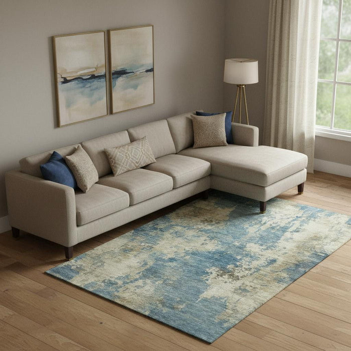 10' X 14' Abstract Washable Area Rug With UV Protection (716942) - Blue / Taupe