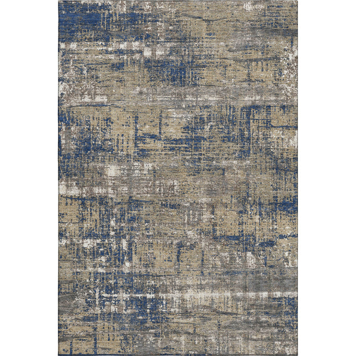 10' X 14' Geometric Washable Area Rug With UV Protection (709720) - Navy Blue / Taupe / Beige