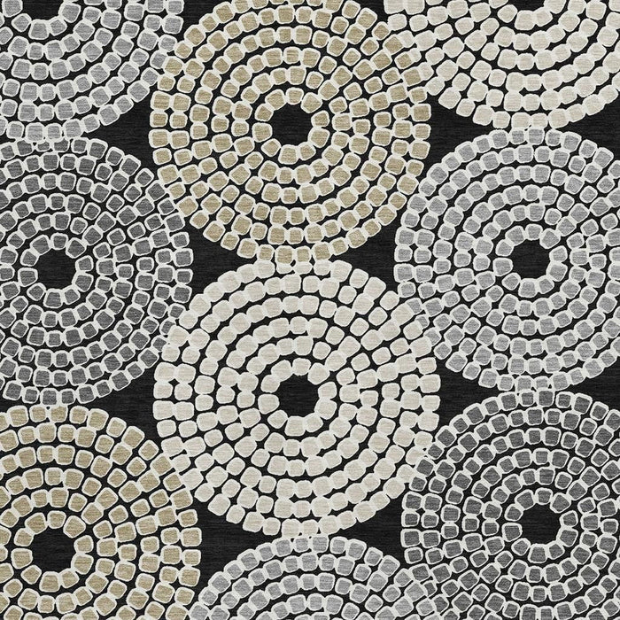 10' X 14' Geometric Washable Area Rug With UV Protection (670105) - Black / Beige / Ivory