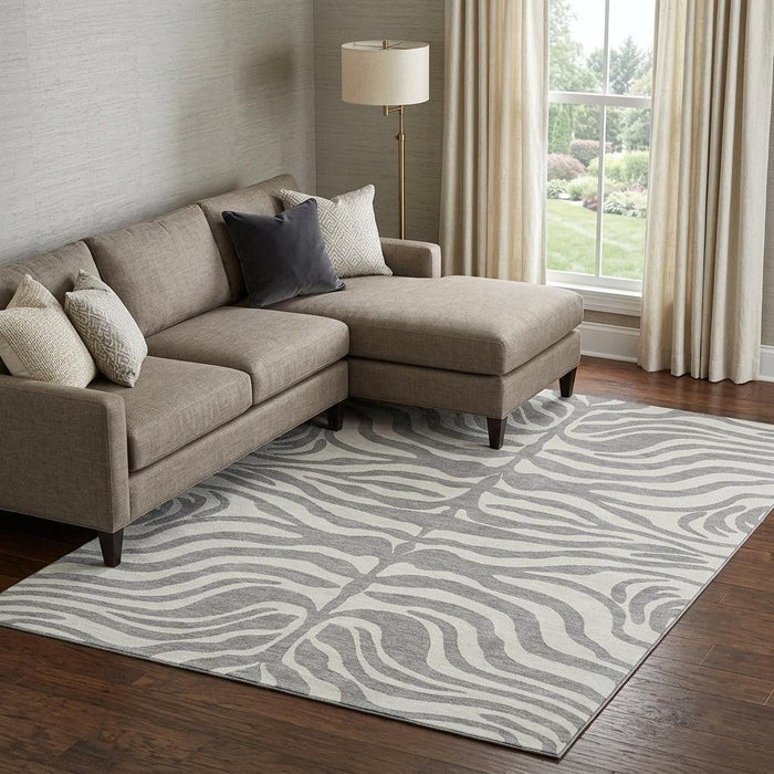 10' X 14' Animal Print Washable Area Rug With UV Protection (681773) - Gray / Ivory