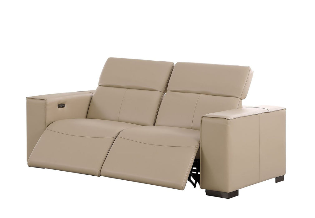Leather Power Reclining Loveseat - Cream / Brown