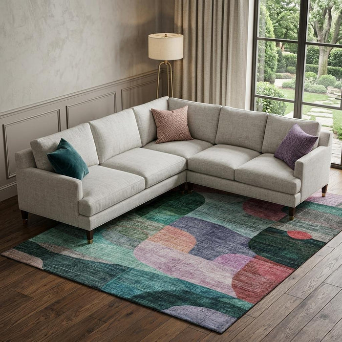 10' X 14' Abstract Geometric Washable Area Rug With UV Protection (684762) - Green / Orange / Purple / Teal