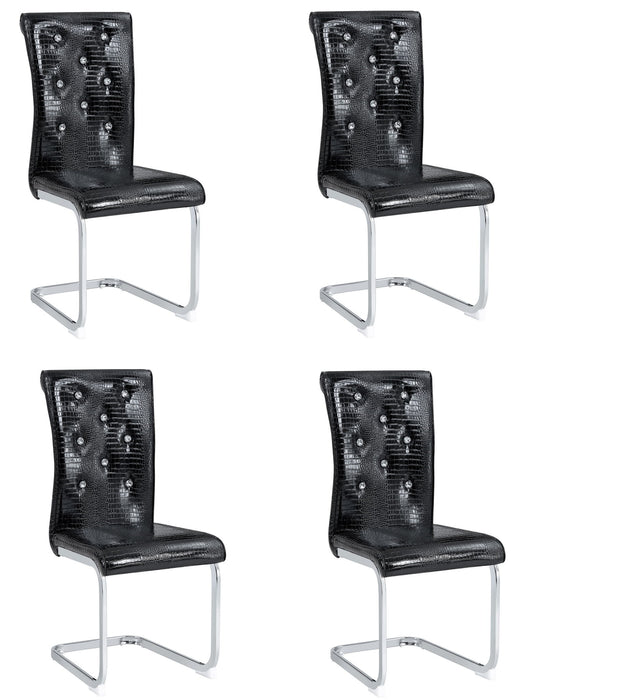 Faux Leather Metal Dining Side Chairs (Set of 4) - Black / Silver