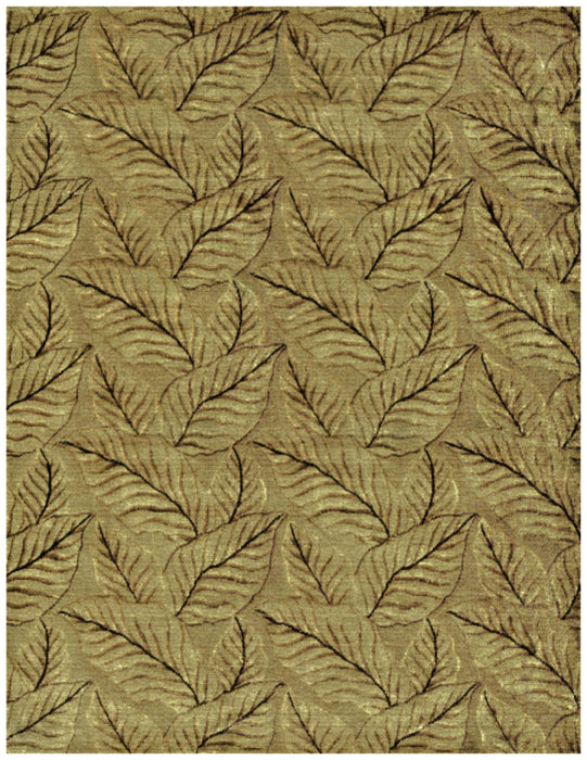 9' X 12' Floral Hand Knotted Area Rug (744358) - Green / Tan / Black