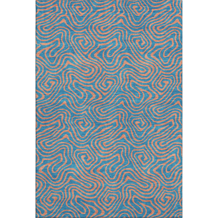 10' X 14' Abstract Washable Area Rug With UV Protection (680993) - Teal / Peach