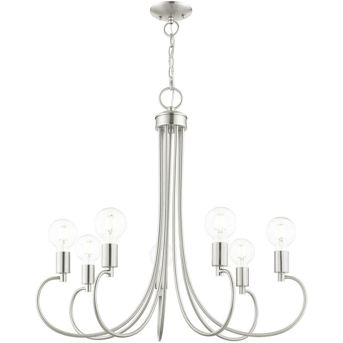 28" Seven Light Dimmable Chandelier With Shades - Nickel