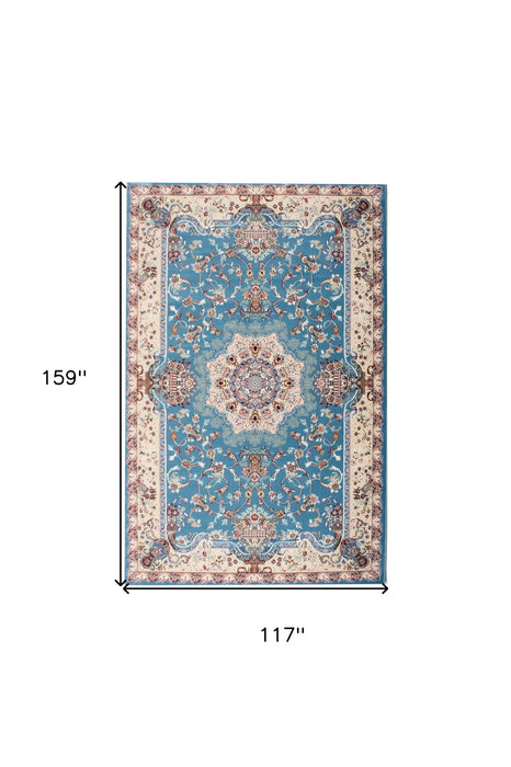 10' x 13' Oriental Distressed Area Rug - Blue And Ivory