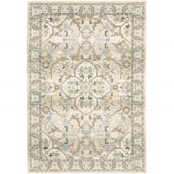 5.3' x 7.6' Medallion Area Rug - Beige And Ivory