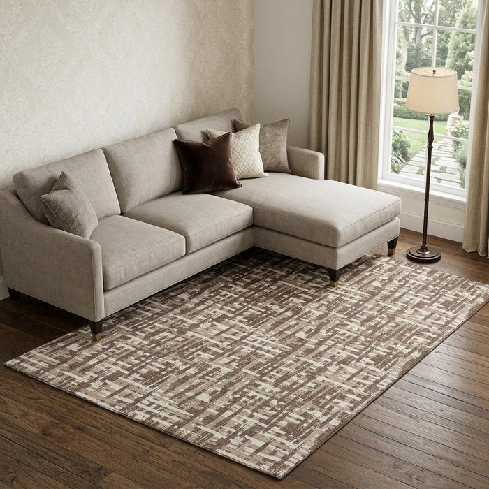 10' X 14' Abstract Geometric Washable Area Rug With UV Protection (682967) - Brown / Beige / Ivory