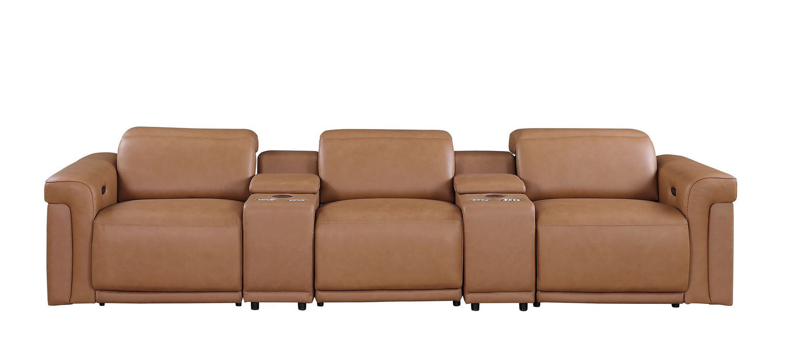 Top Grain Leather Reclining Metal USB Sofa (720366) - Chestnut