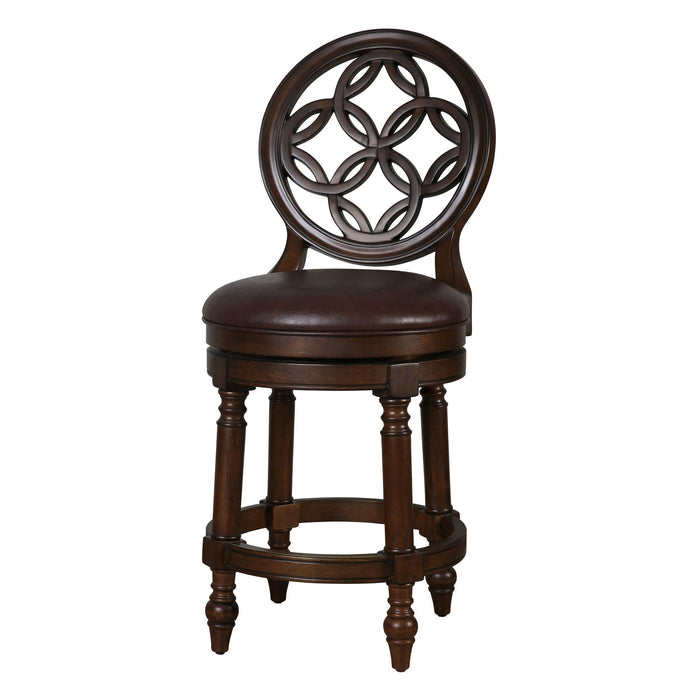 Faux Leather Solid Wood Counter Height Swivel Bar Chair - Dark Brown / Walnut