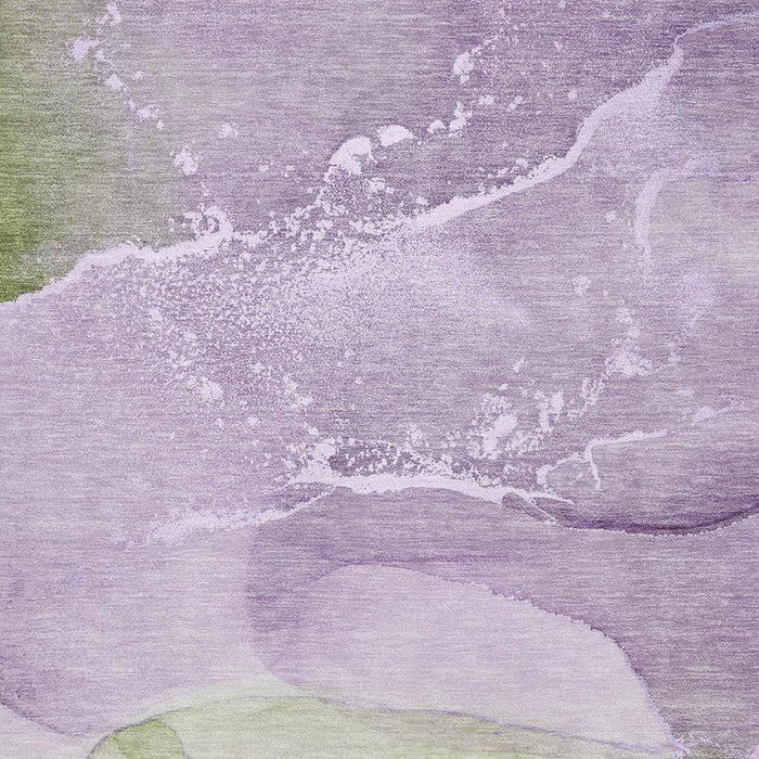 9' X 12' Abstract Washable Area Rug With UV Protection (647211) - Purple / Green / Ivory