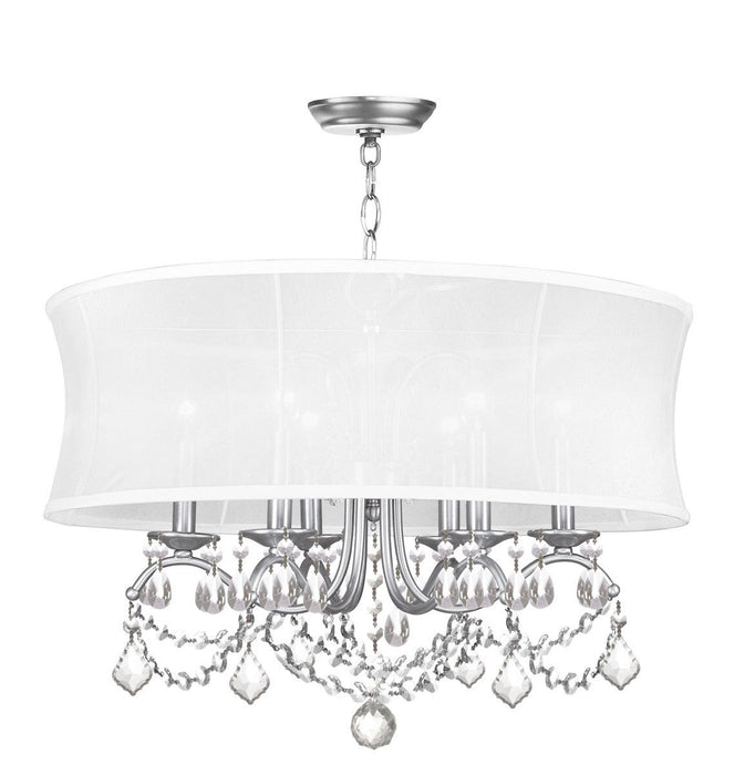 21" Six Light Dimmable Chandelier With Shades - Nickel